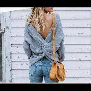 Grey twist back knit sweater